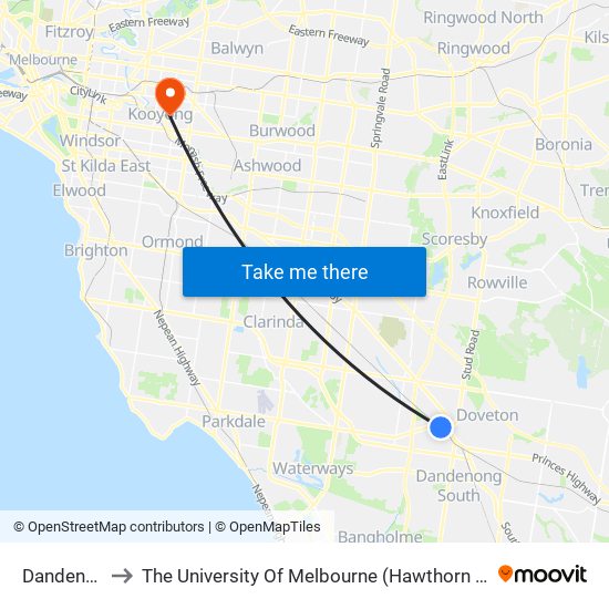 Dandenong to The University Of Melbourne (Hawthorn Campus) map