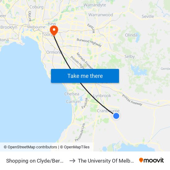 Shopping on Clyde/Berwick-Cranbourne Rd (Clyde) to The University Of Melbourne (Hawthorn Campus) map