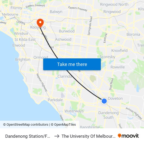 Dandenong Station/Foster St (Dandenong) to The University Of Melbourne (Hawthorn Campus) map