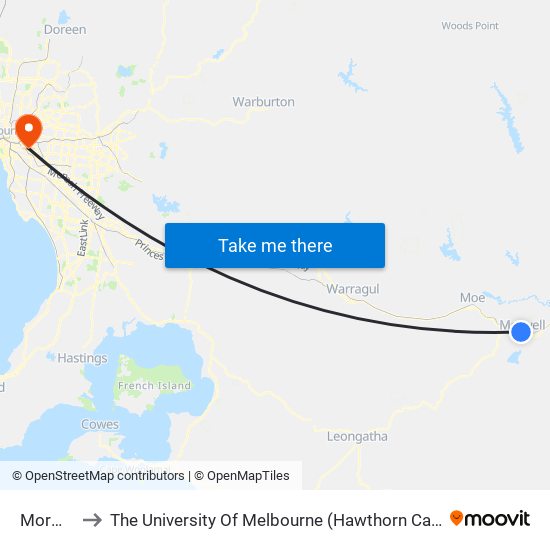 Morwell to The University Of Melbourne (Hawthorn Campus) map