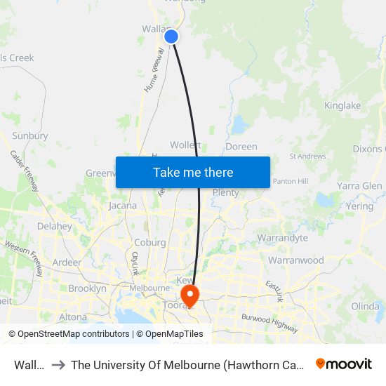 Wallan to The University Of Melbourne (Hawthorn Campus) map