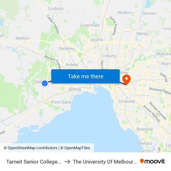 Tarneit Senior College/Leakes Rd (Tarneit) to The University Of Melbourne (Hawthorn Campus) map