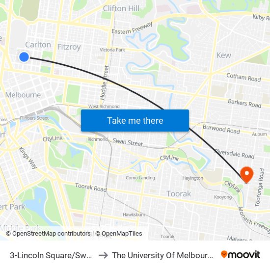 3-Lincoln Square/Swanston St (Carlton) to The University Of Melbourne (Hawthorn Campus) map