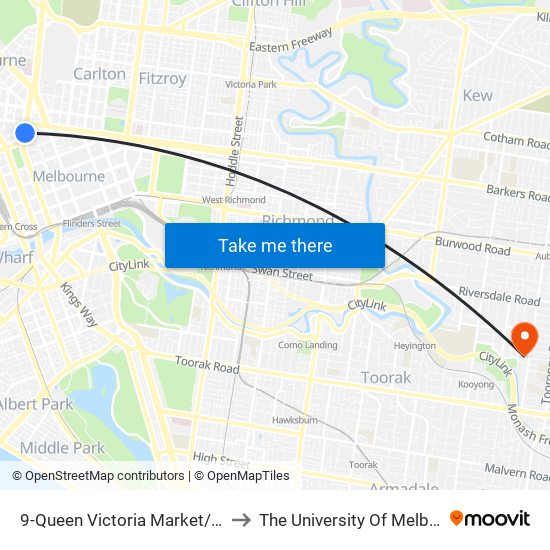 9-Queen Victoria Market/39 Peel St (North Melbourne) to The University Of Melbourne (Hawthorn Campus) map