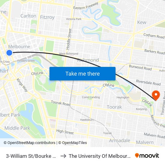 3-William St/Bourke St (Melbourne City) to The University Of Melbourne (Hawthorn Campus) map