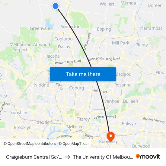 Craigieburn Central Sc/Lygon Dr (Craigieburn) to The University Of Melbourne (Hawthorn Campus) map