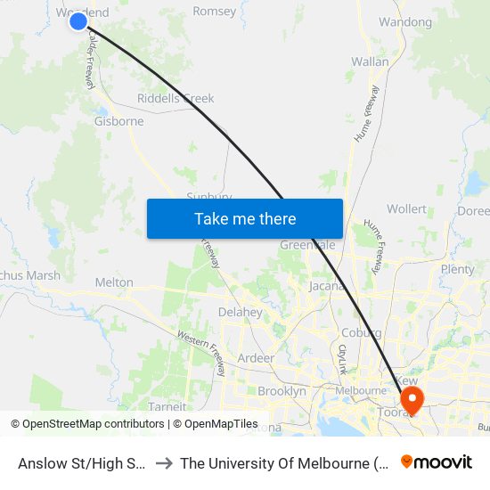 Anslow St/High St (Woodend) to The University Of Melbourne (Hawthorn Campus) map