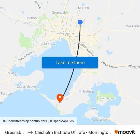 Greensborough to Chisholm Institute Of Tafe - Mornington Peninsula Campus map