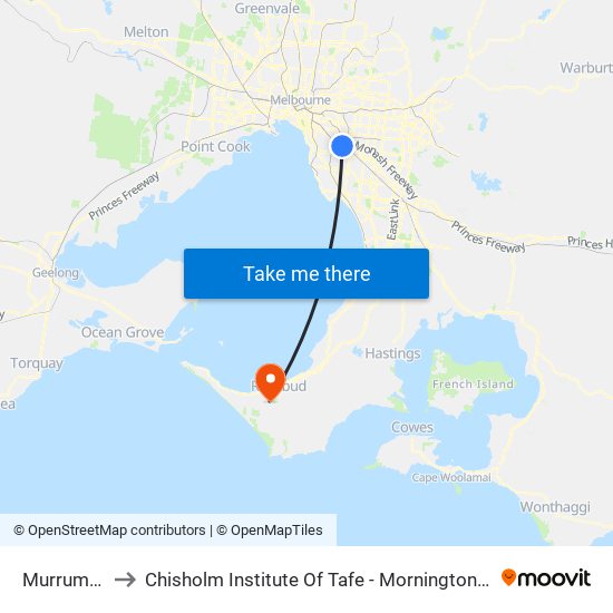 Murrumbeena to Chisholm Institute Of Tafe - Mornington Peninsula Campus map