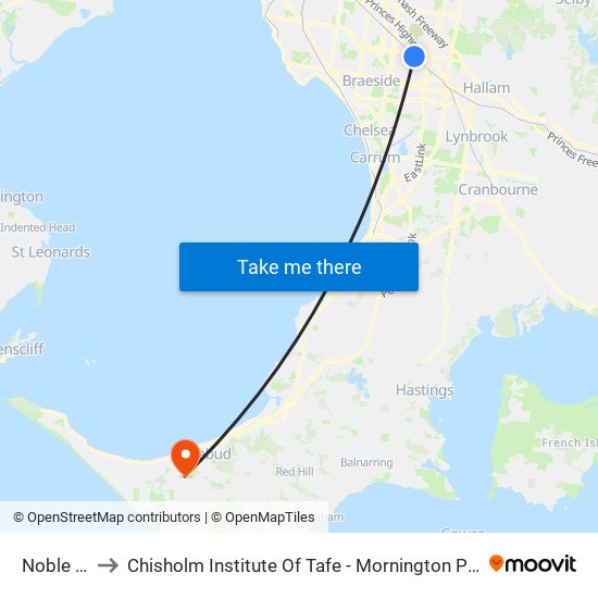 Noble Park to Chisholm Institute Of Tafe - Mornington Peninsula Campus map