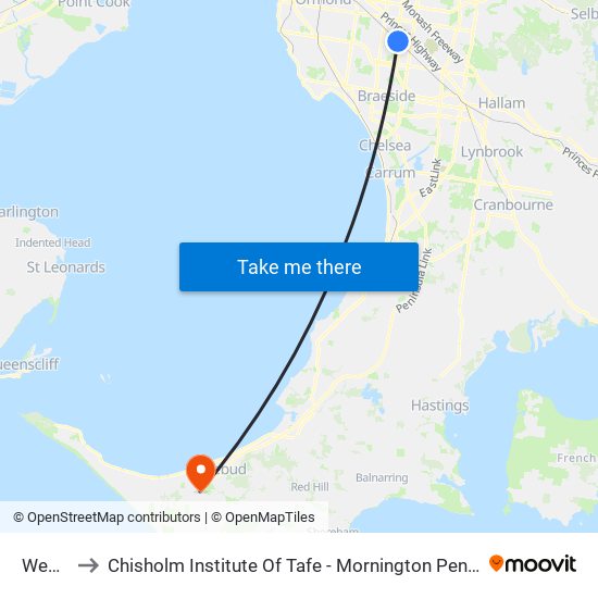 Westall to Chisholm Institute Of Tafe - Mornington Peninsula Campus map