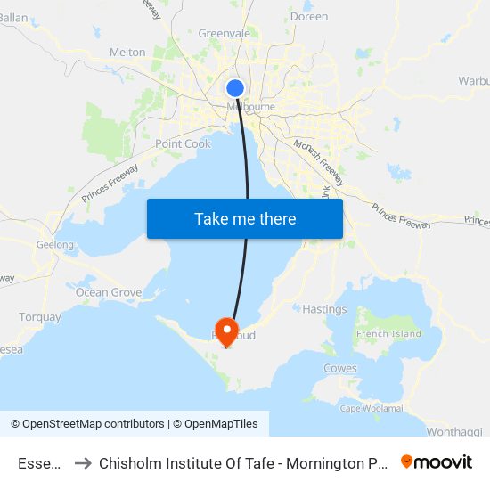 Essendon to Chisholm Institute Of Tafe - Mornington Peninsula Campus map