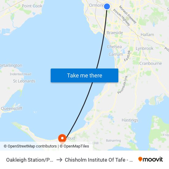 Oakleigh Station/Portman St (Oakleigh) to Chisholm Institute Of Tafe - Mornington Peninsula Campus map