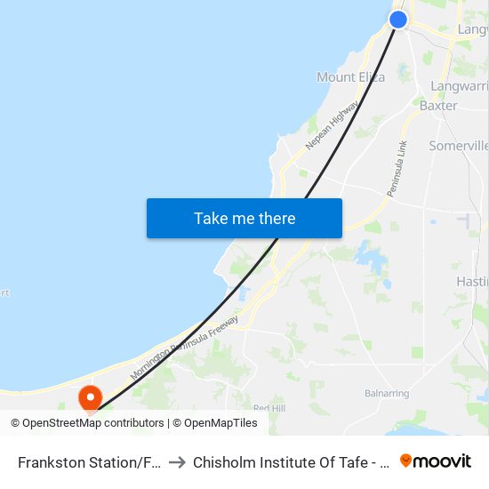 Frankston Station/Fletcher Rd (Frankston) to Chisholm Institute Of Tafe - Mornington Peninsula Campus map