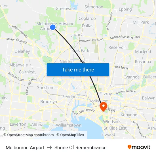 Melbourne Airport to Shrine Of Remembrance map