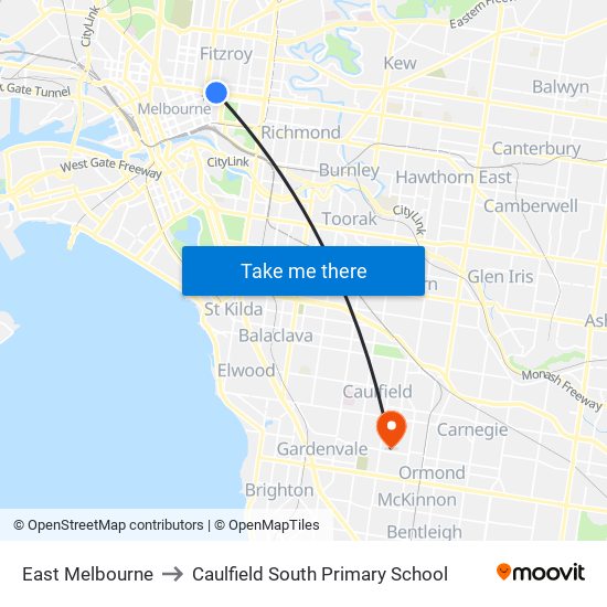 East Melbourne to Caulfield South Primary School map