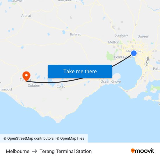 Melbourne to Terang Terminal Station map