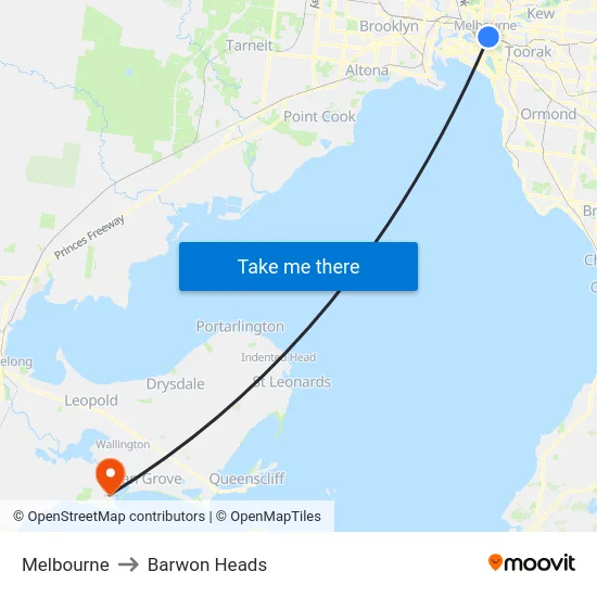 Melbourne to Barwon Heads map