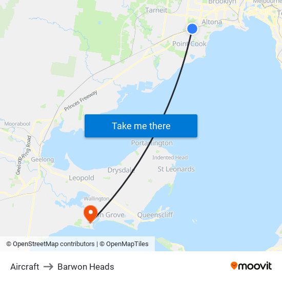 Aircraft to Barwon Heads map