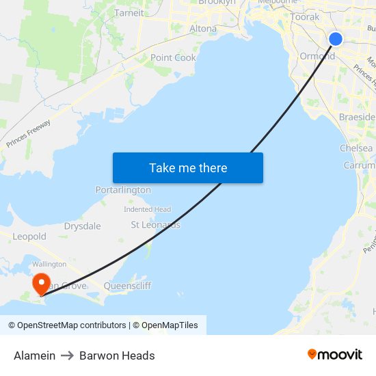 Alamein to Barwon Heads map