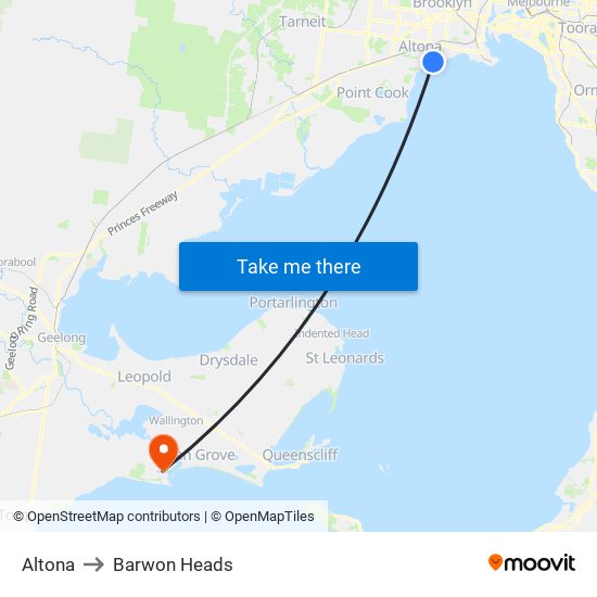 Altona to Barwon Heads map