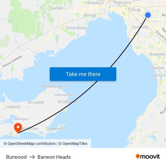 Burwood to Barwon Heads map