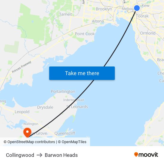 Collingwood to Barwon Heads map