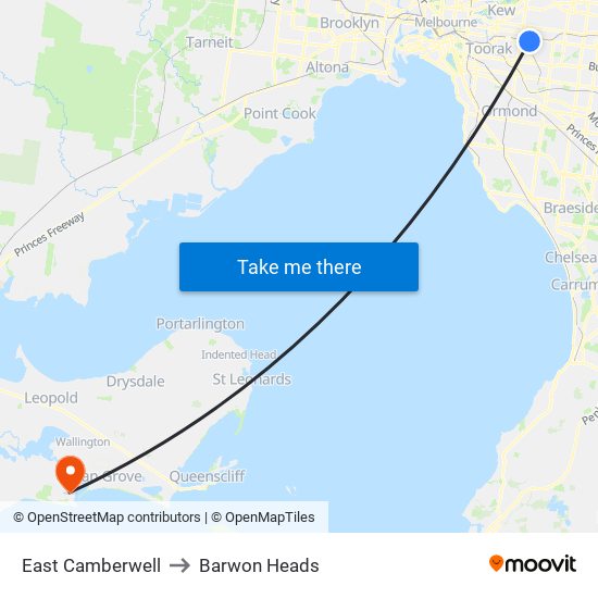 East Camberwell to Barwon Heads map