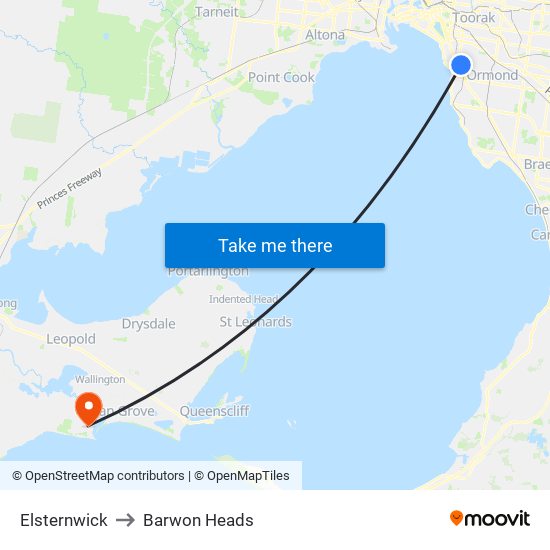 Elsternwick to Barwon Heads map