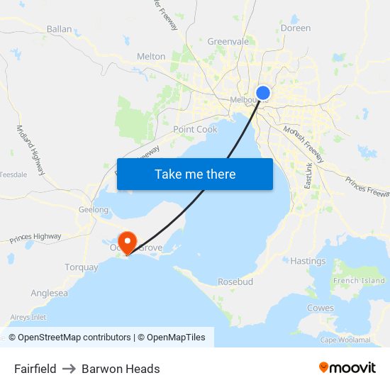 Fairfield to Barwon Heads map