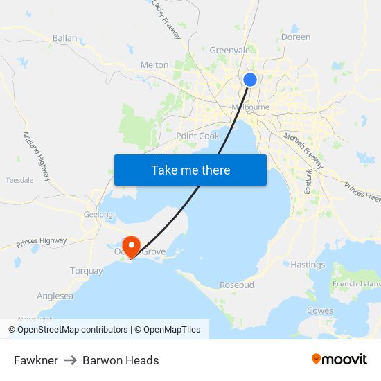 Fawkner to Barwon Heads map