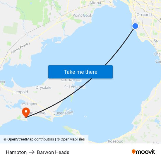 Hampton to Barwon Heads map