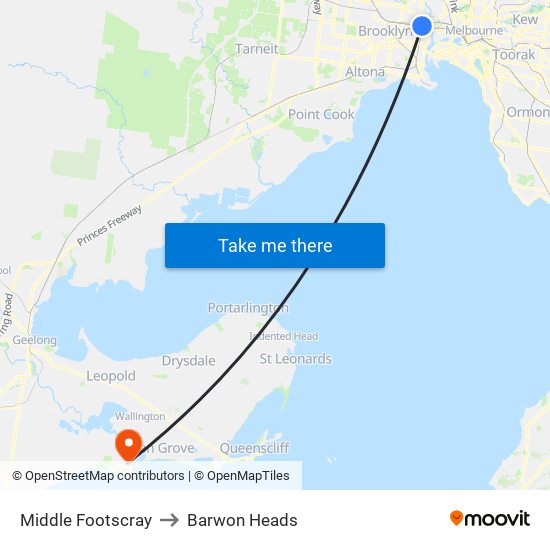 Middle Footscray to Barwon Heads map