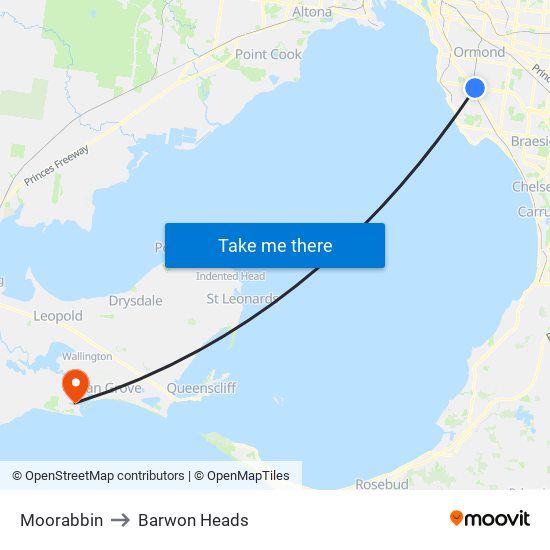 Moorabbin to Barwon Heads map