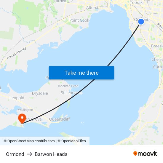 Ormond to Barwon Heads map