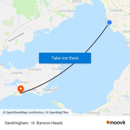 Sandringham to Barwon Heads map