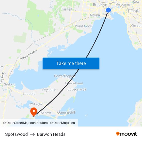 Spotswood to Barwon Heads map