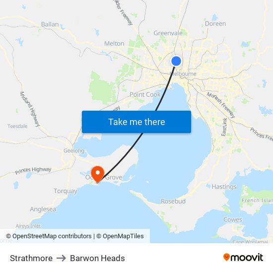 Strathmore to Barwon Heads map