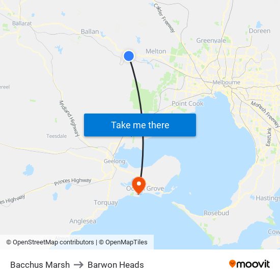 Bacchus Marsh to Barwon Heads map