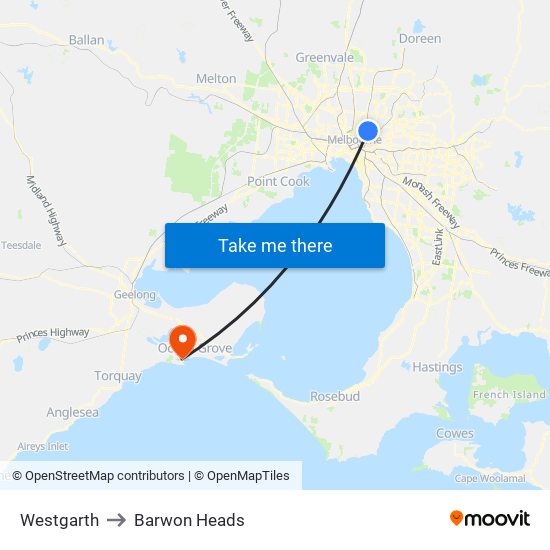 Westgarth to Barwon Heads map