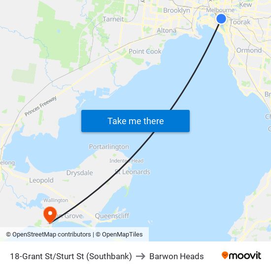 18-Grant St/Sturt St (Southbank) to Barwon Heads map