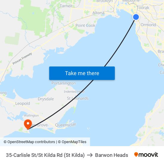 35-Carlisle St/St Kilda Rd (St Kilda) to Barwon Heads map