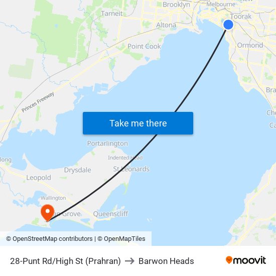 28-Punt Rd/High St (Prahran) to Barwon Heads map