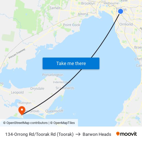 134-Orrong Rd/Toorak Rd (Toorak) to Barwon Heads map