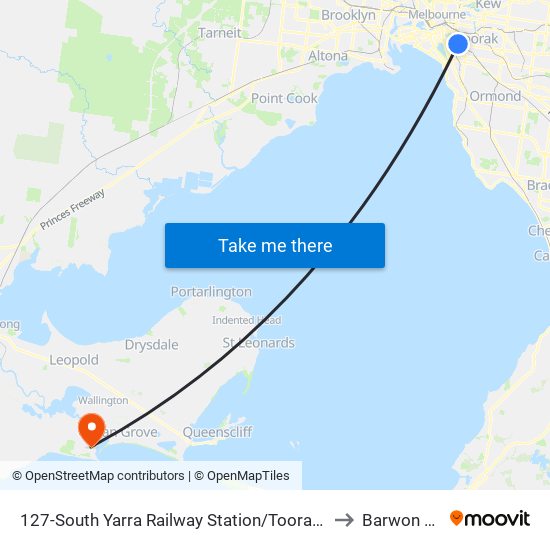 127-South Yarra Railway Station/Toorak Rd (South Yarra) to Barwon Heads map