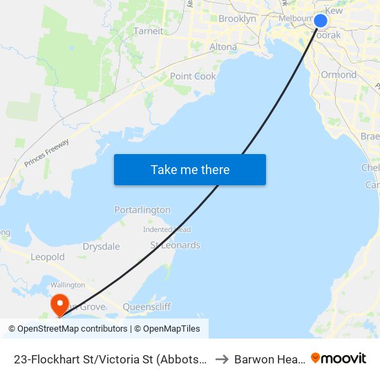 23-Flockhart St/Victoria St (Abbotsford) to Barwon Heads map