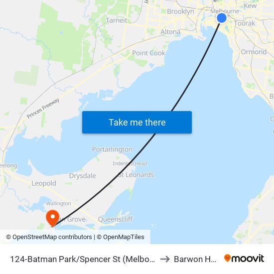 124-Batman Park/Spencer St (Melbourne City) to Barwon Heads map
