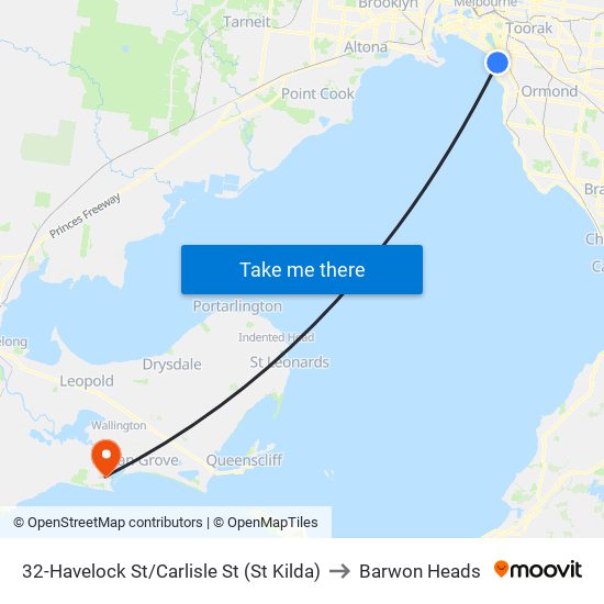 32-Havelock St/Carlisle St (St Kilda) to Barwon Heads map