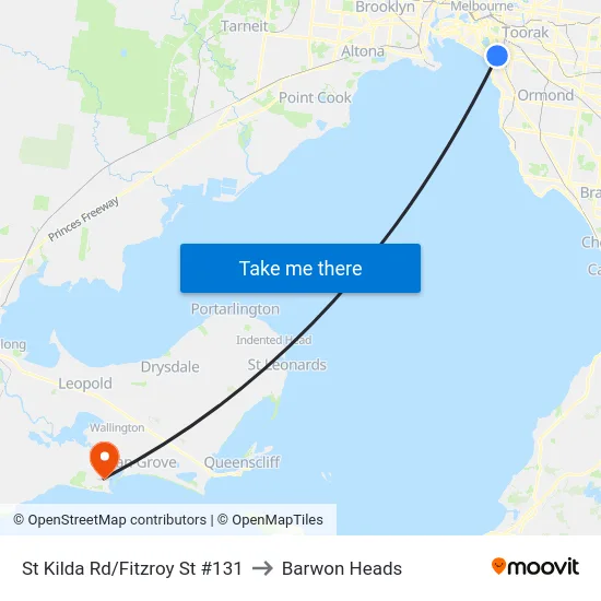 St Kilda Rd/Fitzroy St #131 to Barwon Heads map