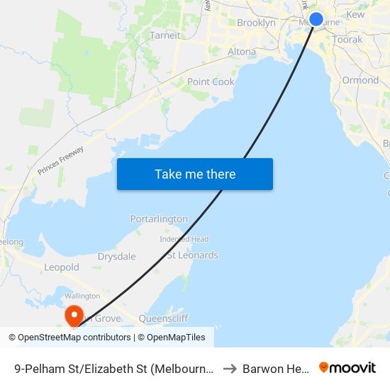 9-Pelham St/Elizabeth St (Melbourne City) to Barwon Heads map